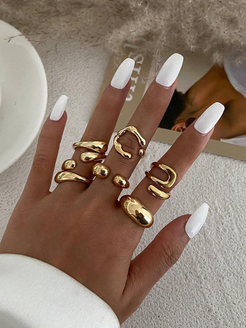 17mile Chunky Gold Stackable Rings for Women Non Tarnish, 18K Gold-Plated Statement Open Stacking Rings, Knuckle Band Ring Set - Image 5